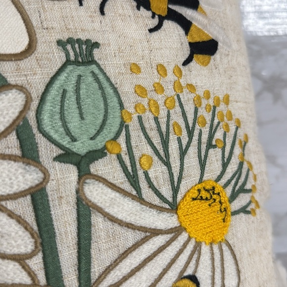 Sheffield Home Textured Cream cottagecore bumble bee mushrooms flowers pillow - Picture 4 of 12